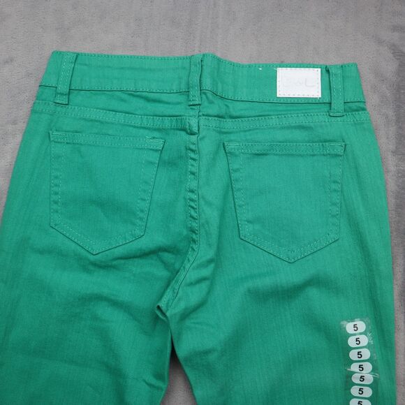 E Line Pants Womens 5 Green Flat Front Button Pocket Mid Rise Straight Jeans - Picture 15 of 16